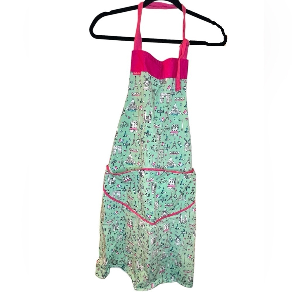 Milly Green Women’s Apron - Green/Pink/White - Travel Theme - OS